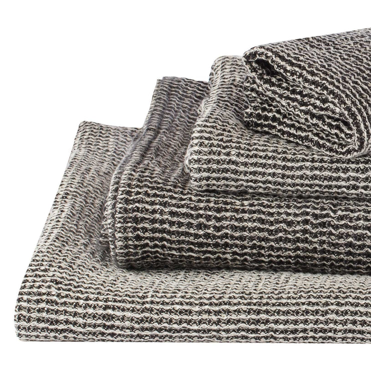 Gemischtes Handtuch Set Kotra, Schwarz & Beige, 50% Leinen & 50% Baumwolle | URBANARA Leinenhandtücher
