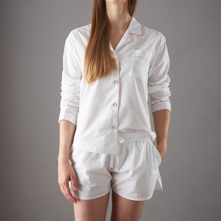 Pyjama Alva, Weiß & Rosa, 100% Bio-Baumwolle